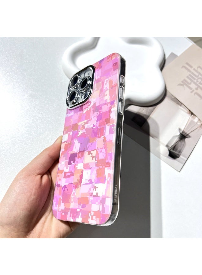 NIBEMINENT Simple Pink Pixel Camouflage Protective TPU Case Cover For iPhone 15 Plus Clear - Image 2