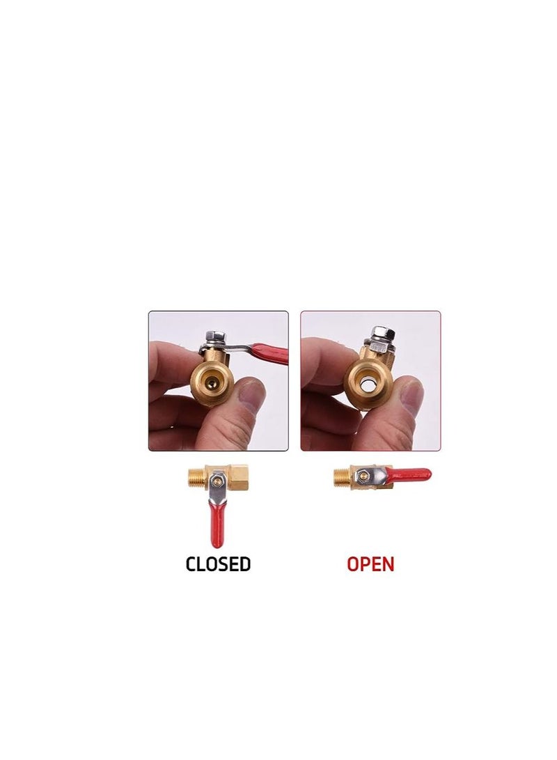 AQSON مفتاح إيقاف تشغيل صمام الكرة النحاسي لضاغط الهواء شديد التحمل مقاس 1/4 بوصة، وصلة أنابيب بخيوط NPT ذكر وأنثى مقاس 1/4 بوصة - Image 2
