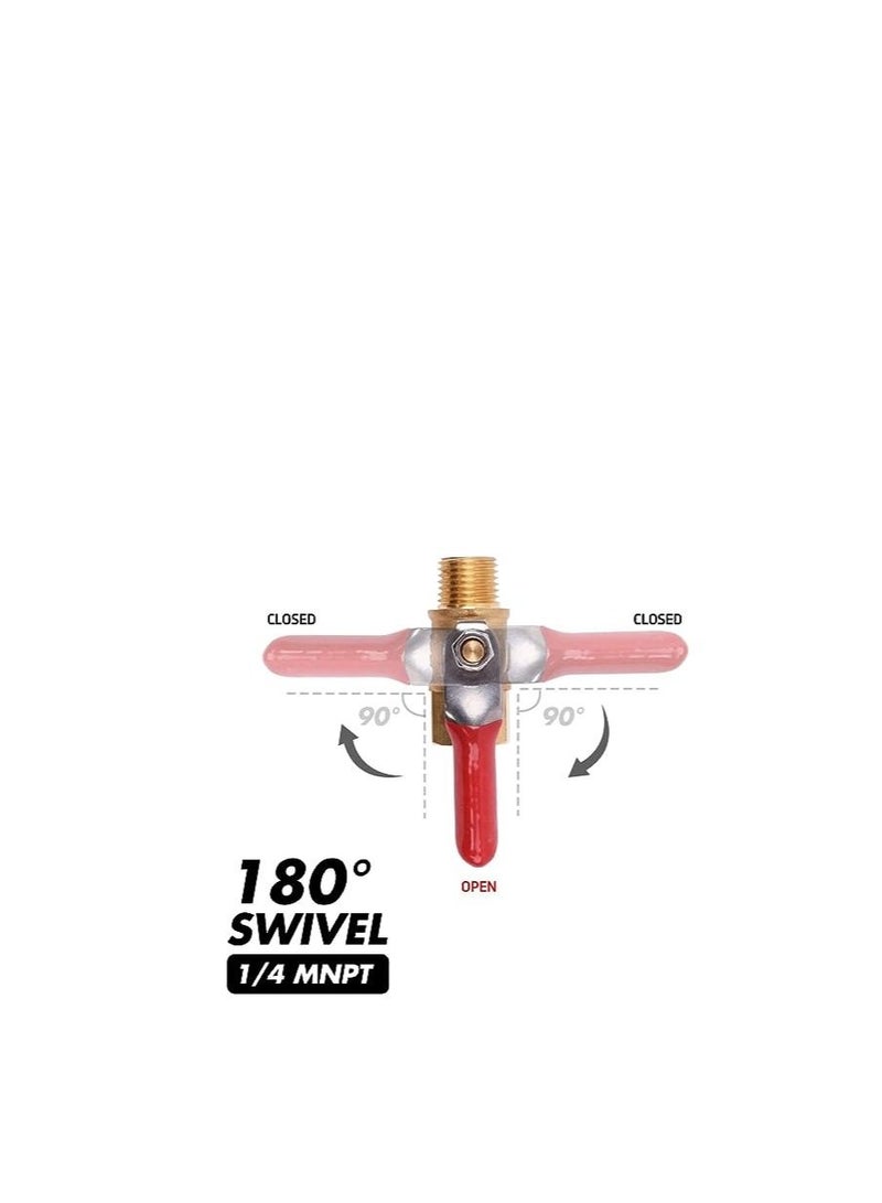 AQSON مفتاح إيقاف تشغيل صمام الكرة النحاسي لضاغط الهواء شديد التحمل مقاس 1/4 بوصة، وصلة أنابيب بخيوط NPT ذكر وأنثى مقاس 1/4 بوصة - Image 4