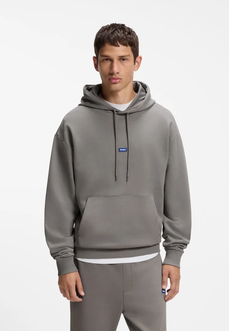 HUGO Cotton-terry hoodie with logo badge