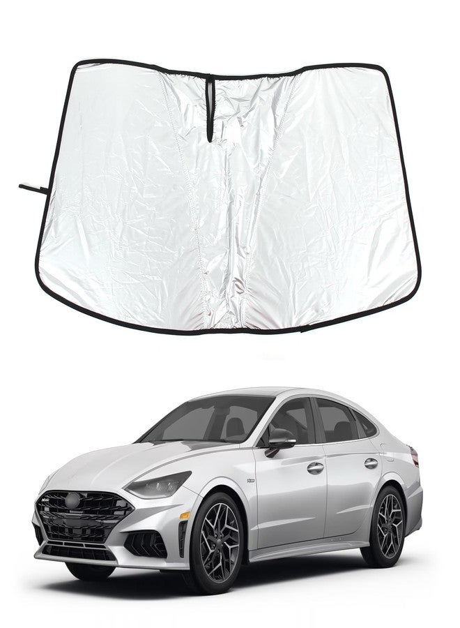 Qiosreui Windshield Sunshade for Hyundai Sonata 10th 2020-2024 Front Window Sun Shade Foldable Reflective Sun Visor Custom Sunscreen UV Blocker Privacy Protector HeatShield Keeps Your Vehicle Cool (White) - Image 1