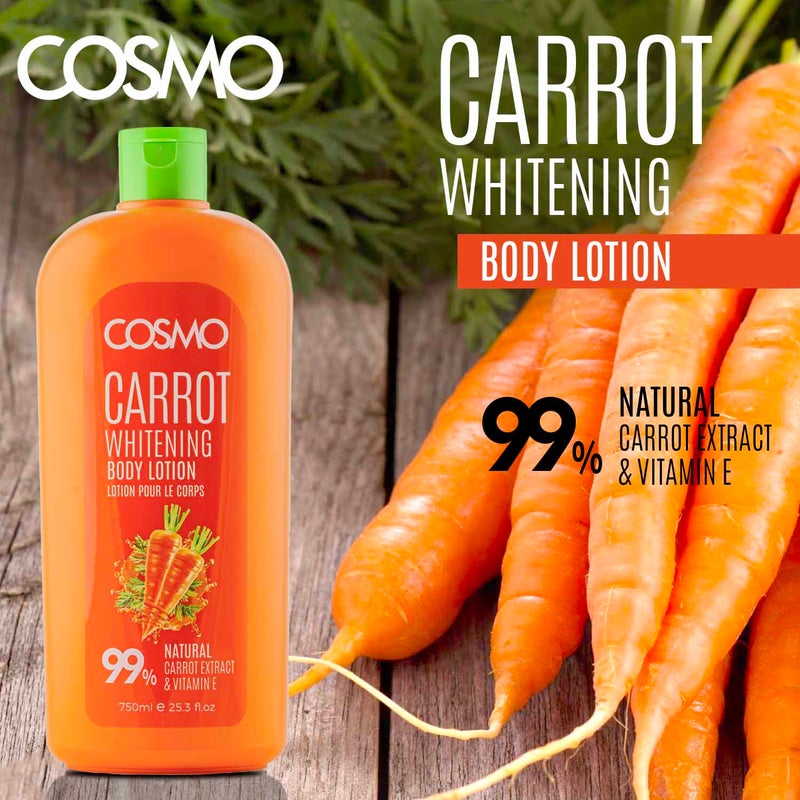 COSMO Carrot Whitening Body Lotion, 99% Natural Brightening & Moisturizing Formula with Carrot Extract, Collagen, and Vitamin E for Smooth, Radiant Skin - 750ml - Image 2