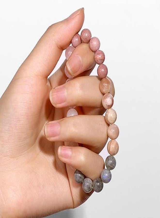 Sukhad Rose Quartz, Strawberry Quartz & Labradorite Bracelet for Women | Natural Healing Crystal Beaded Stretch Bracelet | Love, Emotional Healing & Protection | 8mm Gemstone Jewelry - Image 2