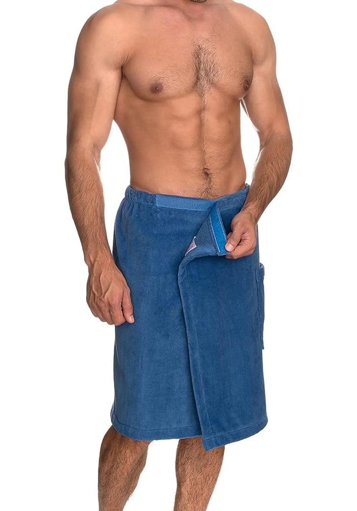 TowelSelections Mens Shower Wrap Adjustable Cotton Terry Velour Wrap Gym Body Cover Up Large/X-Large Dutch Blue - Image 4