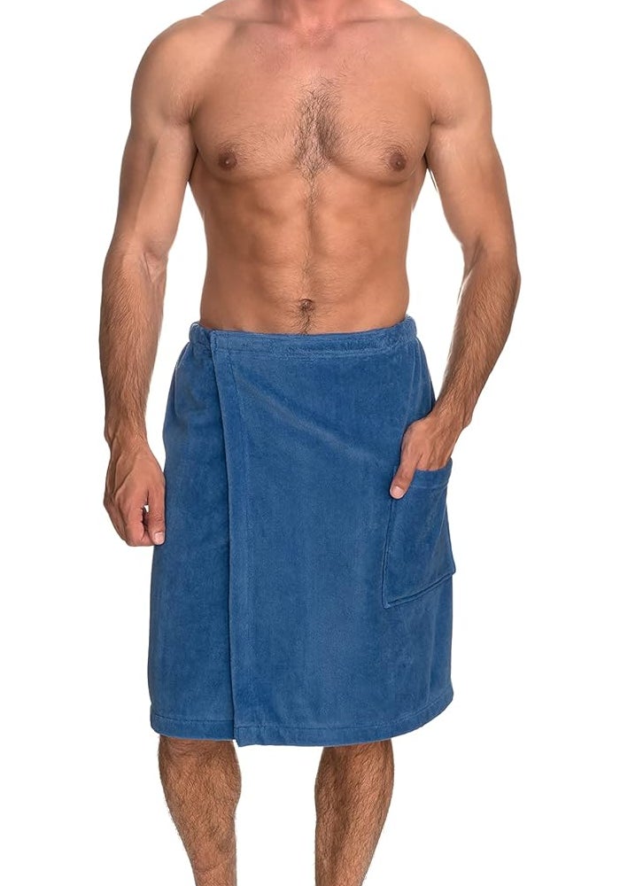 TowelSelections Mens Shower Wrap Adjustable Cotton Terry Velour Wrap Gym Body Cover Up Large/X-Large Dutch Blue - Image 3