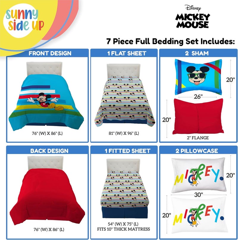Sunny Side Up Disney Mickey Mouse Full Comforter Set - 7 Piece Kids Bedding Includes Comforter, Sheets & Pillow Cover - Super Soft Microfiber Bed Set - Image 3