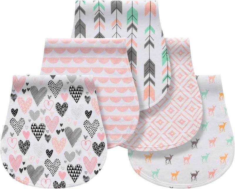 Little tots Burp Cloths 100% Cotton Baby Burp Set, Absorbent & Soft Burping Cloth Newborn Towel for Newborns & Babies Boys & Girls Unisex 5 Pack (Full of Love) - Image 1