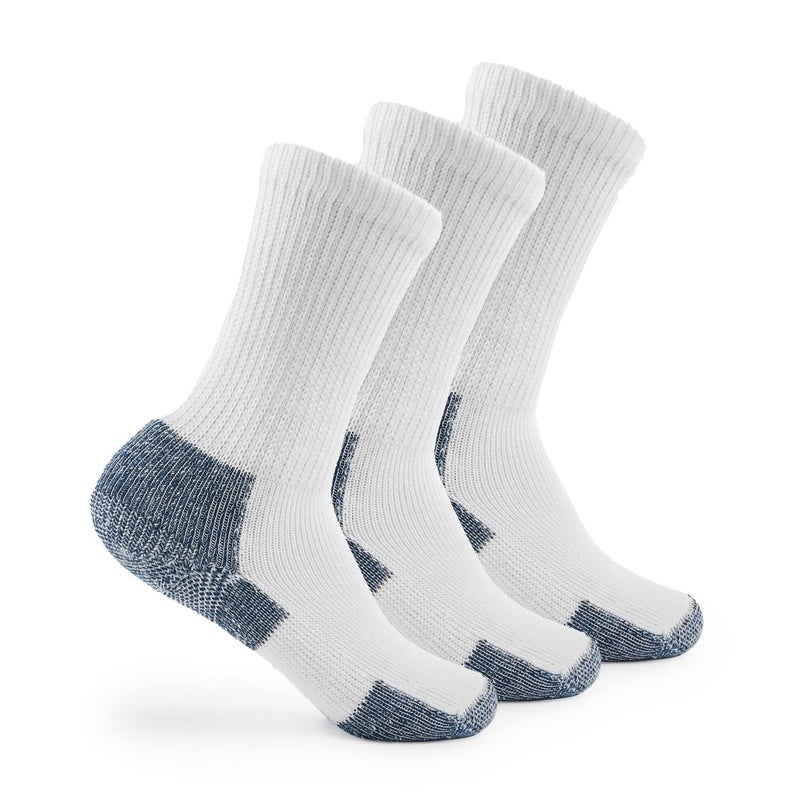 Thorlos Mens Xj Max Cushion Crew Running Socks, White/Navy (3 Pairs), Large US - Image 1