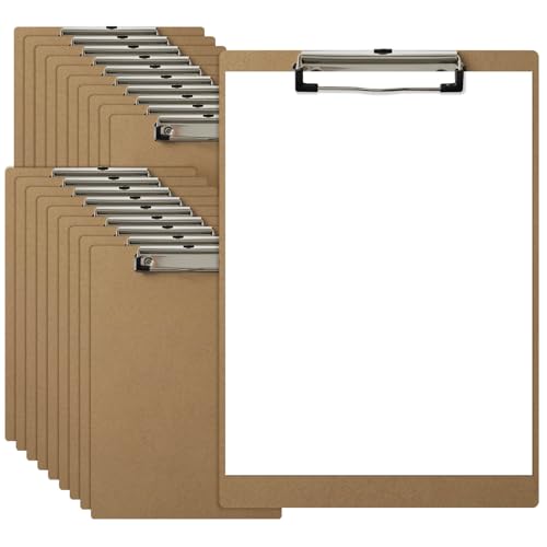 HappyHapi 20 Pack Clipboard 8.5 x 11 Letter Size Clip Boards Bulk, A4 Wooden Hardboard Office Clipboards Pack for Classroom, Work-Meetings, Brown - Image 1