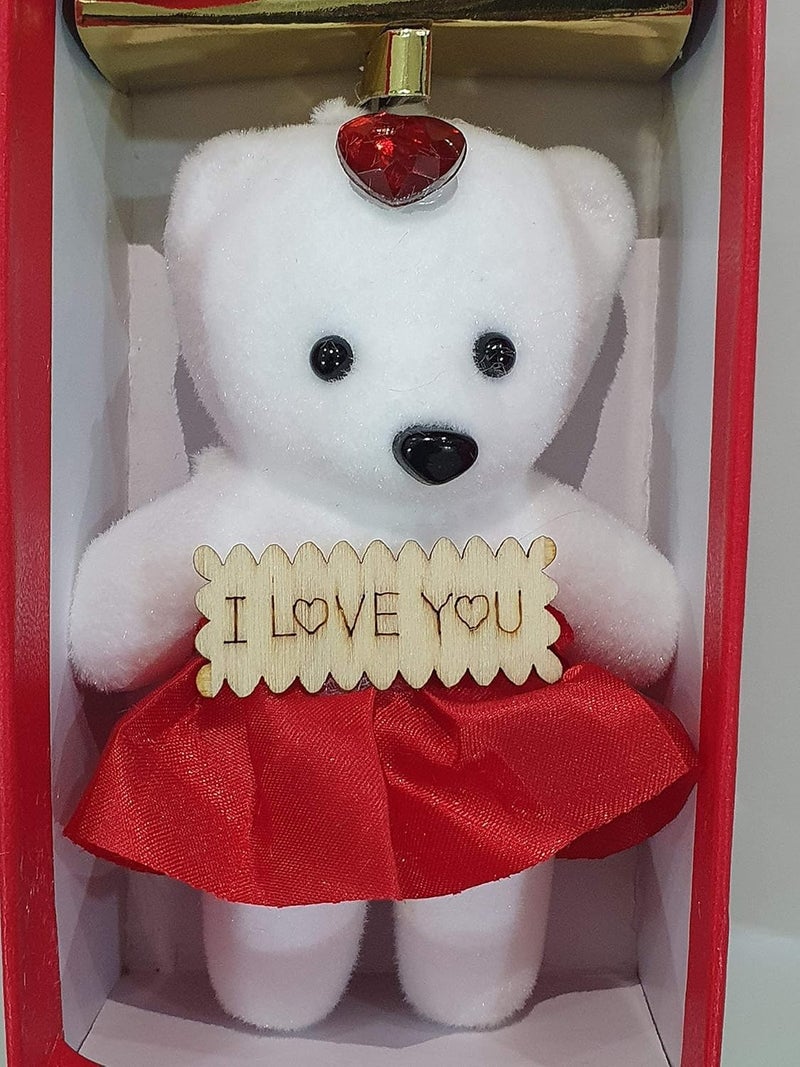 Generic Valentine Gift for Girlfriend Boyfriend Husband Wife Romantic Girls Boys Love Couple Men Women Birthday Special Wedding Anniversary - Artificial Rose Flower with Teddy Gift Box Free Keychain  - Image 4