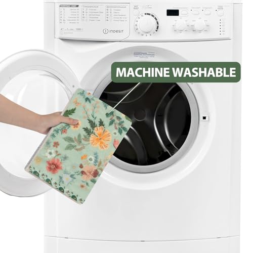 Uphome Green Bathroom Rug, Boho Non-Slip Bath Mat, Cute Soft Shaggy Colorful Bathroom Mat, Machine Washable Farmhouse Flower Small Bath Rug for Shower Bathtub Sink, 18x26 inch - Image 5