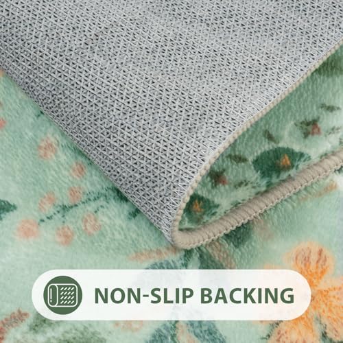 Uphome Green Bathroom Rug, Boho Non-Slip Bath Mat, Cute Soft Shaggy Colorful Bathroom Mat, Machine Washable Farmhouse Flower Small Bath Rug for Shower Bathtub Sink, 18x26 inch - Image 3