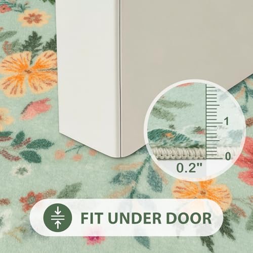 Uphome Green Bathroom Rug, Boho Non-Slip Bath Mat, Cute Soft Shaggy Colorful Bathroom Mat, Machine Washable Farmhouse Flower Small Bath Rug for Shower Bathtub Sink, 18x26 inch - Image 4