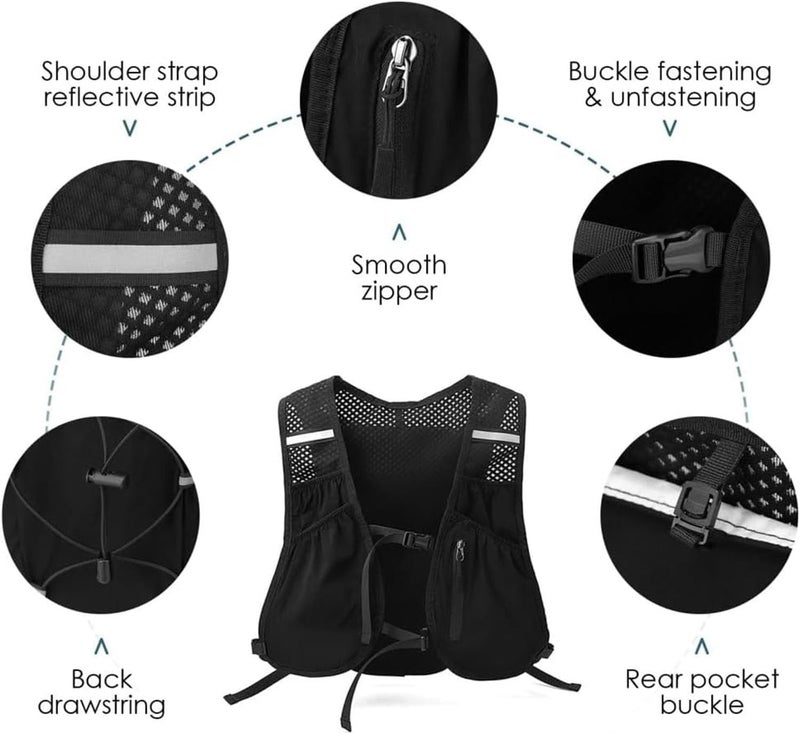 FONCBIEN Running Hydration Vest for Men Women, Unisex Lightweight Trail Running Backpack with Water Bottle, Adjustable Reflective Vest for Outdoor Sports - Image 5
