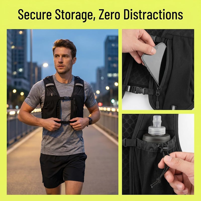 FONCBIEN Running Hydration Vest for Men Women, Unisex Lightweight Trail Running Backpack with Water Bottle, Adjustable Reflective Vest for Outdoor Sports - Image 2
