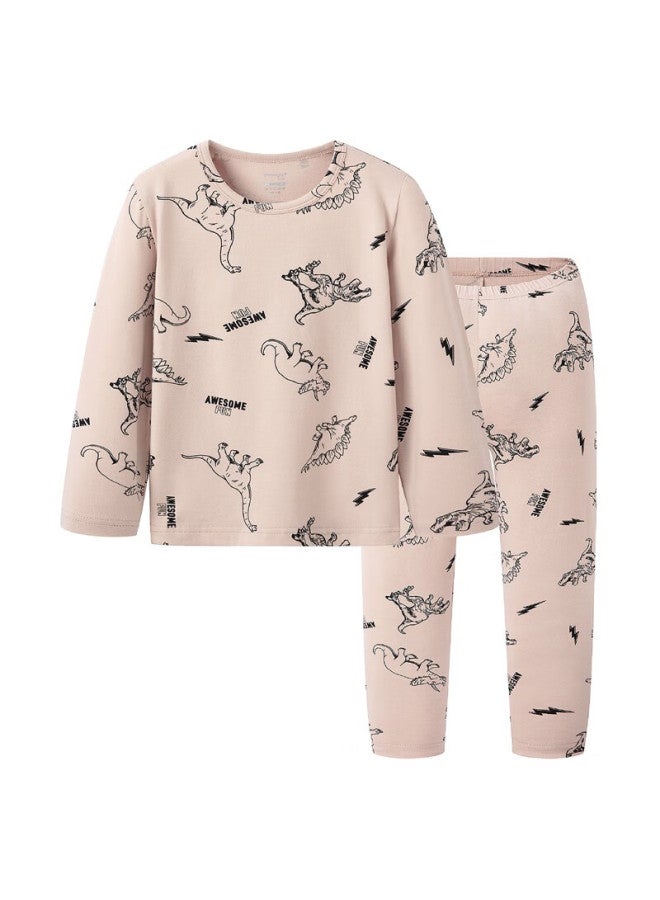 Threegun Kids A-class Soft Stretch Cotton Crew Neck Printed Boys Girls Underwear Set Letter Dinosaur 120 - Image 1