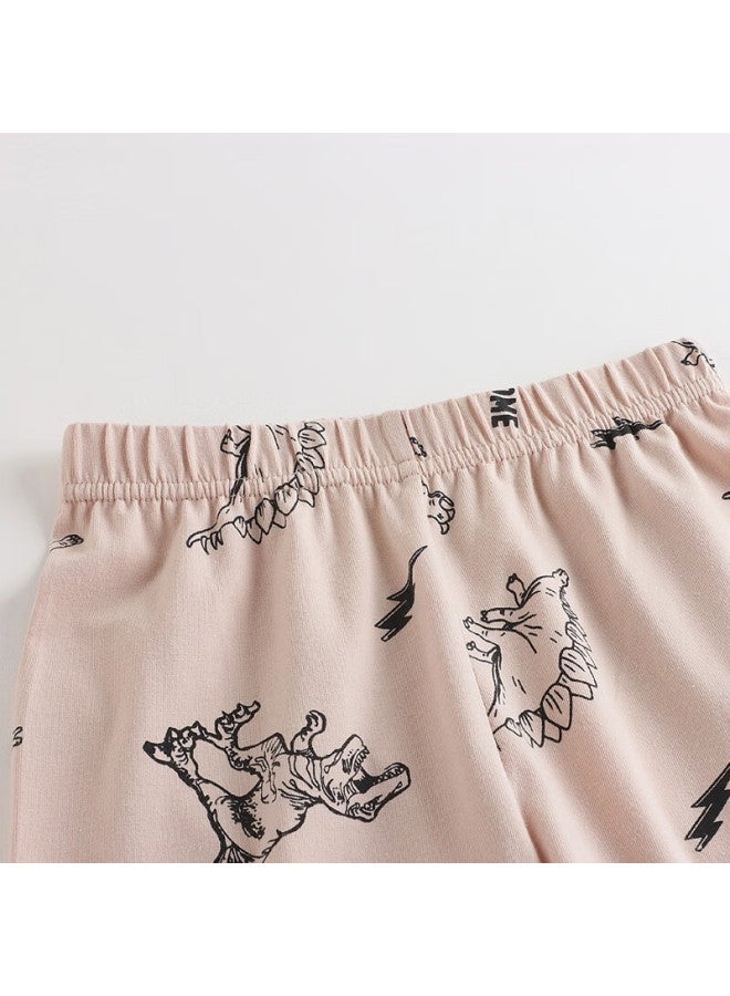 Threegun Kids A-class Soft Stretch Cotton Crew Neck Printed Boys Girls Underwear Set Letter Dinosaur 120 - Image 3