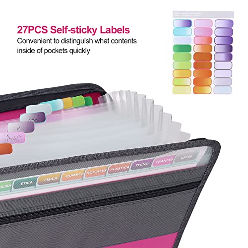 MEGREZ A4 Paper File Folder with 13 Pockets, Accordion File Folder with Zipper File Folder Organizer for Office, Waterproof Expanding File Folder with Tabs, Pink & Blue(2 Packs) - Image 4