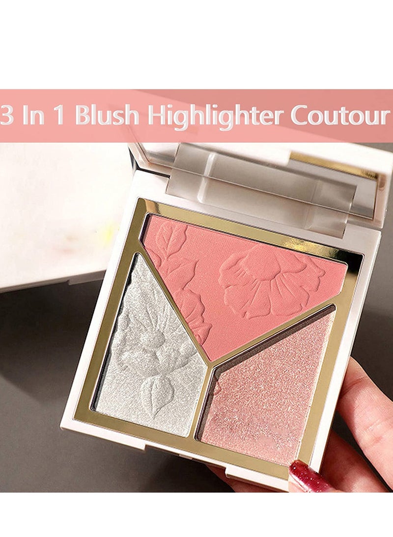 Highlighters Makeup Highly Pigmented Powder Highlighter Face Repair Plate 3 In 1 for Women Natural Look Long Lasting Sweat Resistant Radiant Finish Silky Shimmery - Image 2