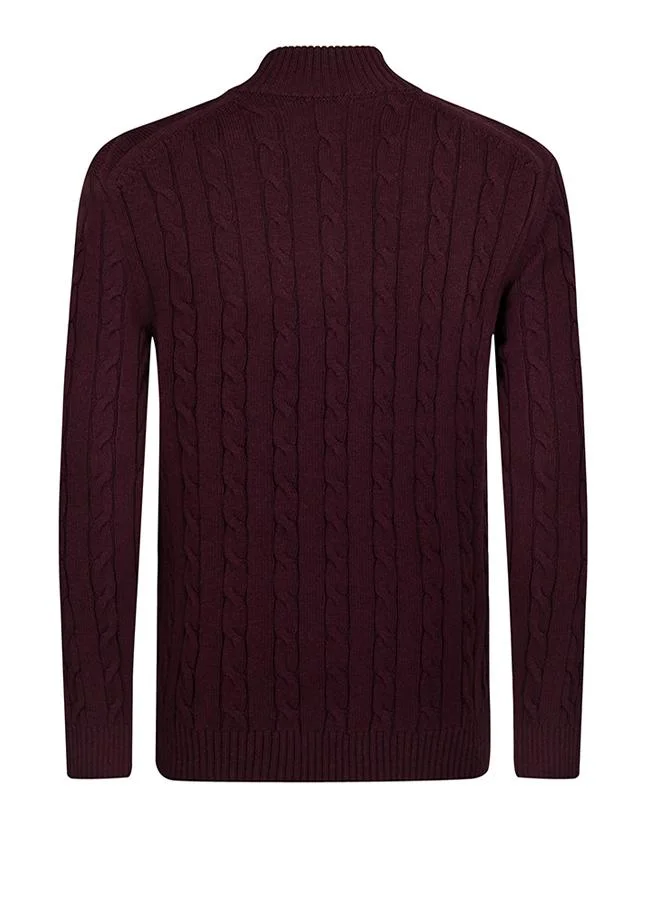 FELIX HARDY Bordeaux Cable Knit Half Zipper Pullover for Men | Best Price UAE