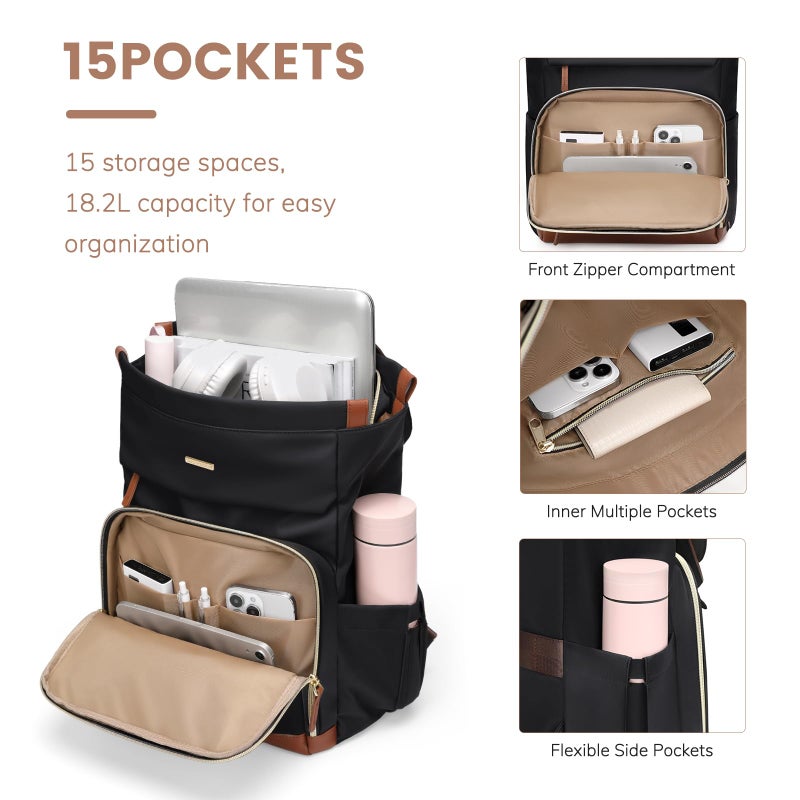 GOLF QUALITY Convertible Daypack Laptop Backpack for Women Men Carry on Tote Backpack Bookbag for College Work Nurse Travel,16Inch,Black - Image 3