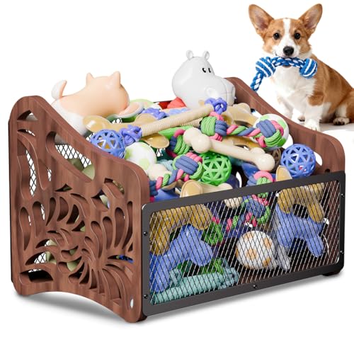handrong Large Dog Toy Basket,Wood Dog Toy Box,Cat Toy Basket Box,Dogs Toys Storage Bin,Pet Toys Baskets for Living Room Outdoors Organizing Storage - Image 1
