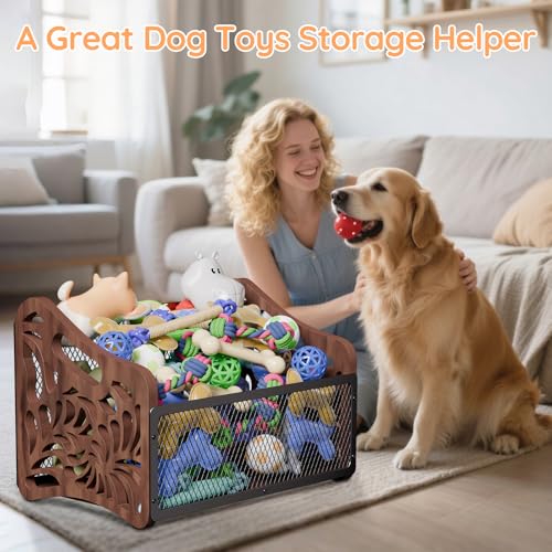 handrong Large Dog Toy Basket,Wood Dog Toy Box,Cat Toy Basket Box,Dogs Toys Storage Bin,Pet Toys Baskets for Living Room Outdoors Organizing Storage - Image 4
