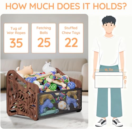 handrong Large Dog Toy Basket,Wood Dog Toy Box,Cat Toy Basket Box,Dogs Toys Storage Bin,Pet Toys Baskets for Living Room Outdoors Organizing Storage - Image 2