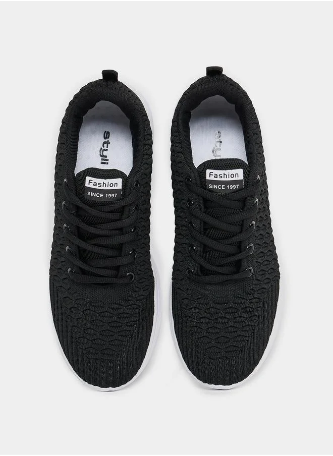 Styli Lace Up Comfort Woven Sneakers