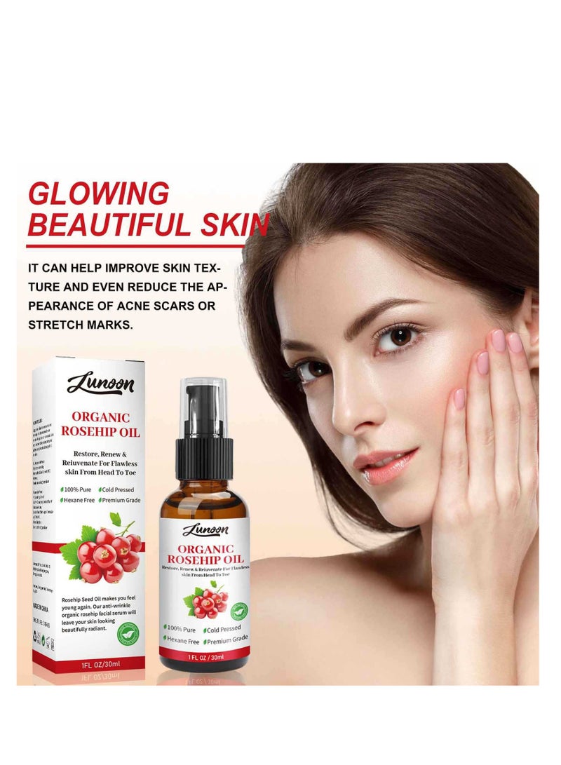 LUNOON Rosehip Oil for Face, Cold Pressed Rosehip Oil for Body, Rosehip Seed Oil for Anti-Aging, Scar Treatment, Face, Hair Relaxer & Skin Moisturizer, 1FL. OZ - Image 4