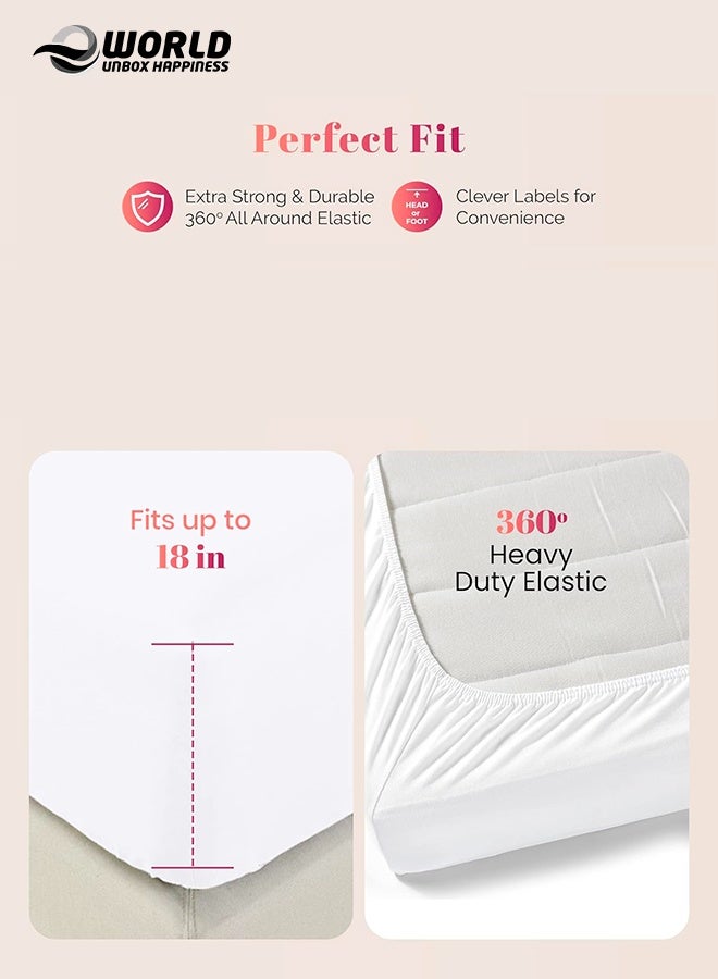 إي وورلد ملاءة سرير ميكروفايبر باللون الأبيض بجيب عميق لتناسب محكم، قابلة للتنفس، قابلة للغسل بالغسالة للحماية المثلى، متوفرة بمقاسات كينغ، كوين وسنجل، بدون غطاء وسادة - Image 4