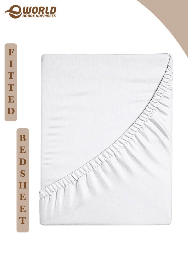 إي وورلد ملاءة سرير ميكروفايبر باللون الأبيض بجيب عميق لتناسب محكم، قابلة للتنفس، قابلة للغسل بالغسالة للحماية المثلى، متوفرة بمقاسات كينغ، كوين وسنجل، بدون غطاء وسادة - Image 1