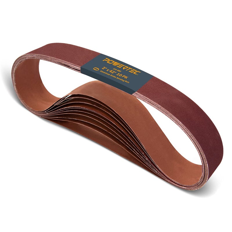 POWERTEC 2x42 Aluminum Oxide Sanding Belts 10PK 240 Grit 2 x 42 Sanding Belts for 2x42 Belt Sander Grinder Belt and Disc Sander Knife Making Woodworking Metal Working 424224A