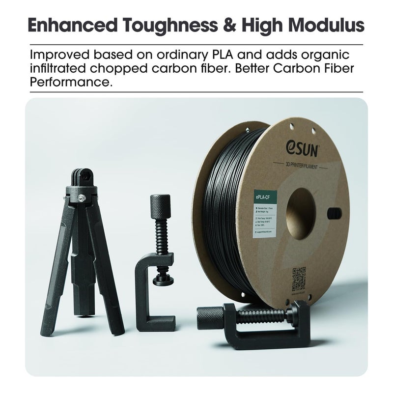 eSUN Carbon Fiber PLA Filament 1.75mm, Matte Texture 3D Printer Filament Carbon Fiber Reinforced PLA for Fast Printing, 1KG Spool (2.2 LBS) 3D Printing Filament for 3D Printers, Black - Image 3