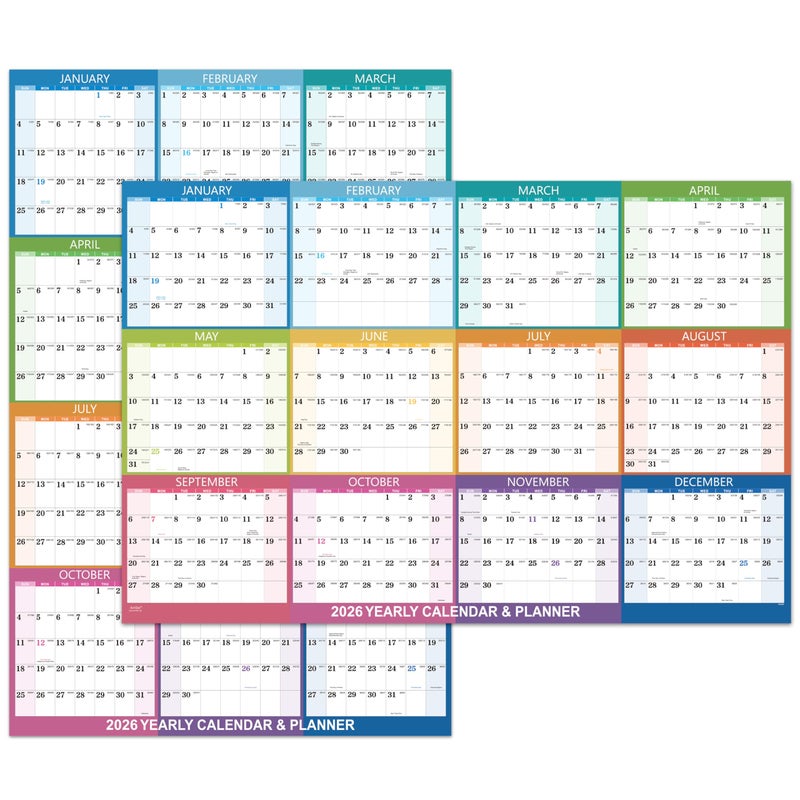 Artfan 2026 Dry Erase Calendar - Dry Erase Wall Calendar 2026, Yearly Wall Calendar, Jan. 2026 - Dec. 2026, 34.6" x 22.9", Wet & Dry Erase Laminated, Vertical/Horizontal, Reversible - Colorful - Image 1