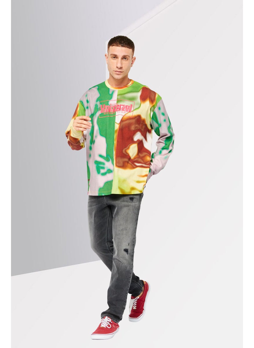 DIESEL - Men Crew Neck Long Sleeves Brand Logo T-Shirt, Green Combo - Image 1