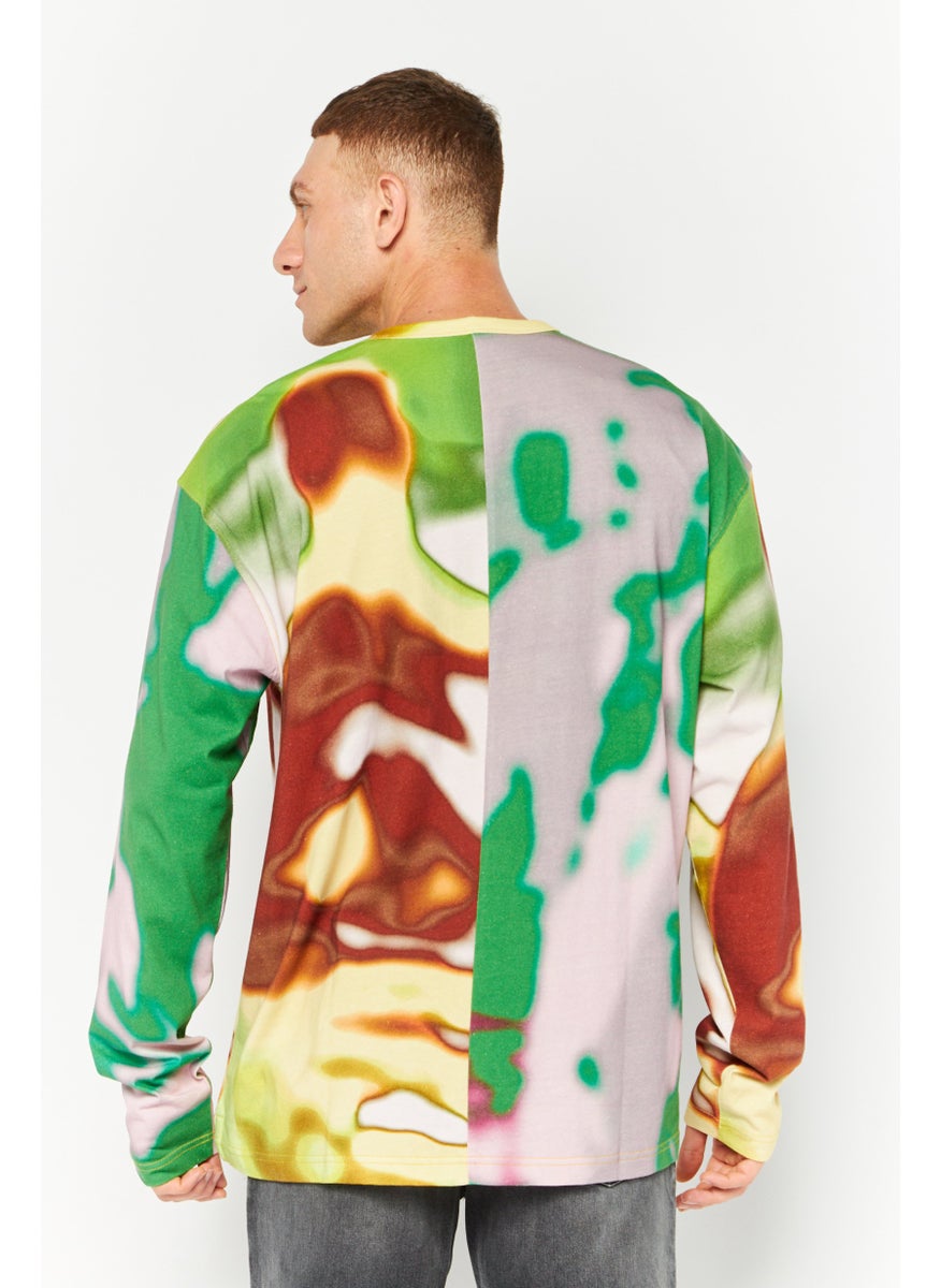 DIESEL - Men Crew Neck Long Sleeves Brand Logo T-Shirt, Green Combo - Image 1