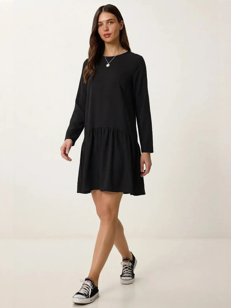 Happiness İstanbul ISTANBUL Frilly Crew Neck Long Sleeve Mini Dress