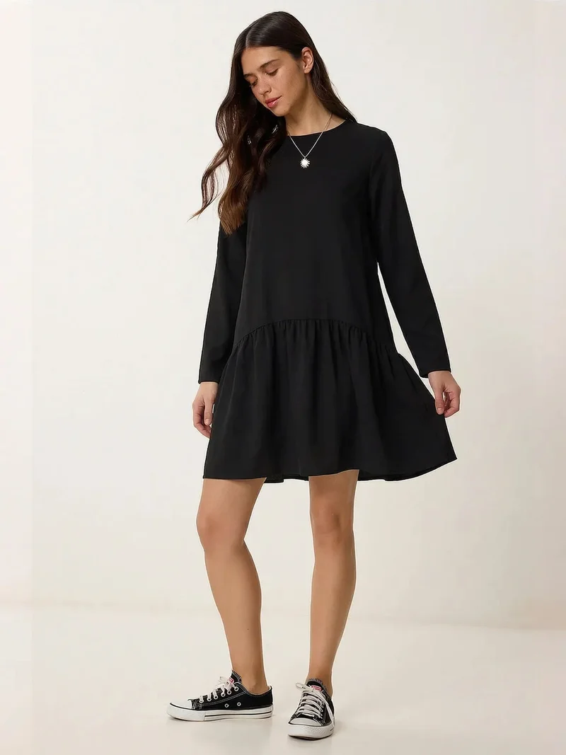 Happiness İstanbul ISTANBUL Frilly Crew Neck Long Sleeve Mini Dress