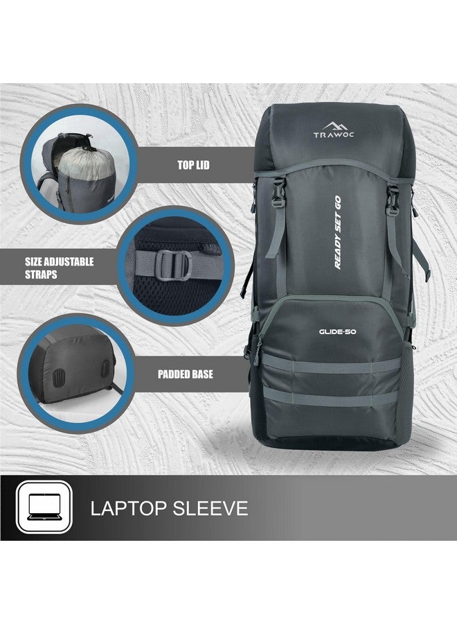 TRAWOC GLIDE 50 ltrs Rucksack Bag for Men & Women Travel Backpack for for Trekking & Hiking, LHK001, Black - Image 4