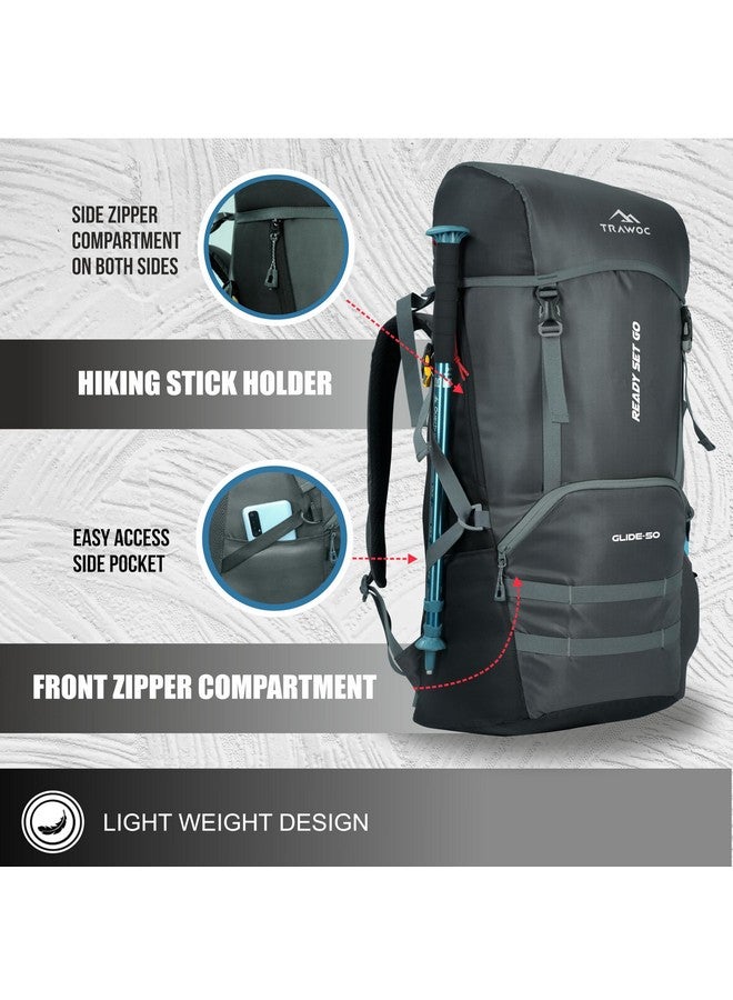 TRAWOC GLIDE 50 ltrs Rucksack Bag for Men & Women Travel Backpack for for Trekking & Hiking, LHK001, Black - Image 3