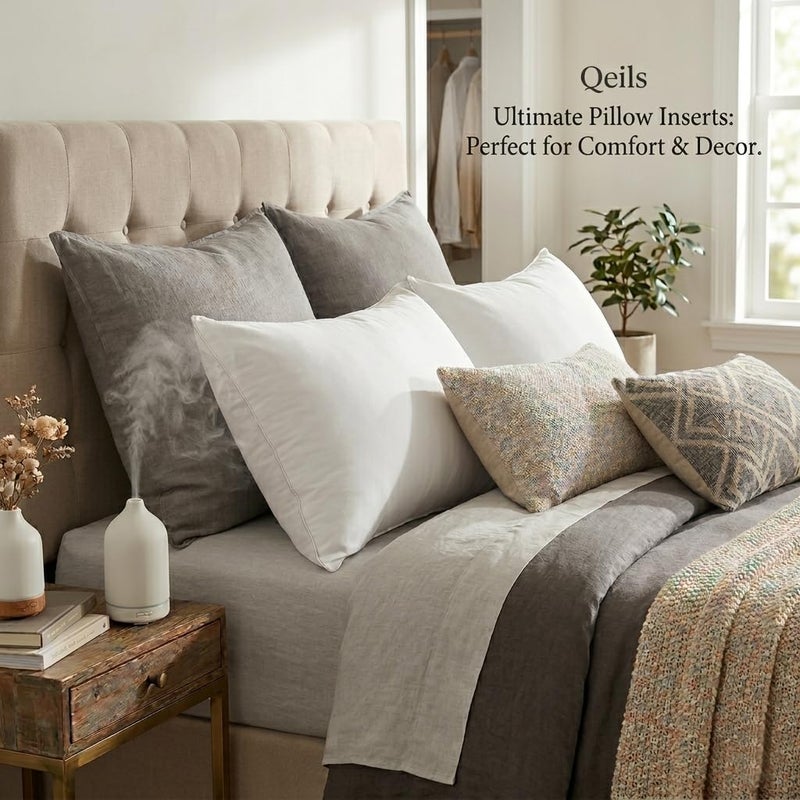 Qeils 18 x 18 Pillow Inserts Set of 2 White Throw Pillow Inserts with Soft Polyester Cover - Rectangle Square Interior Sofa Pillow Inserts Decorative Pillow Insert White Couch Pillow - Image 2