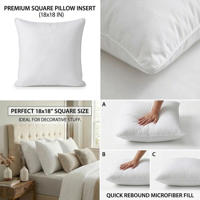 Qeils 18 x 18 Pillow Inserts Set of 2 White Throw Pillow Inserts with Soft Polyester Cover - Rectangle Square Interior Sofa Pillow Inserts Decorative Pillow Insert White Couch Pillow - Image 5