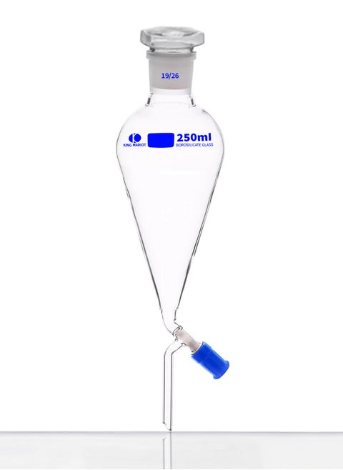 King Mariot Separating Funnel Glass with Glass Stopper | 250ML Capacity | Borosilicate Glass | Ideal for Chemistry Labs and Experiments
