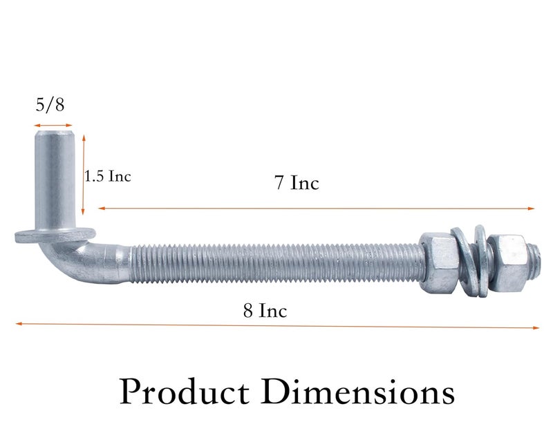 Firofend J-Bolt Gate Hinge, Hot-dip Galvanized J Bolt with 5/8" Gate Hinge. Farm Gate Hinges for Chain Link Fence Mostly Used in Frams, Back Yard, Frence Etc. Include Nut Washer (8"(4PCS)) - Image 2