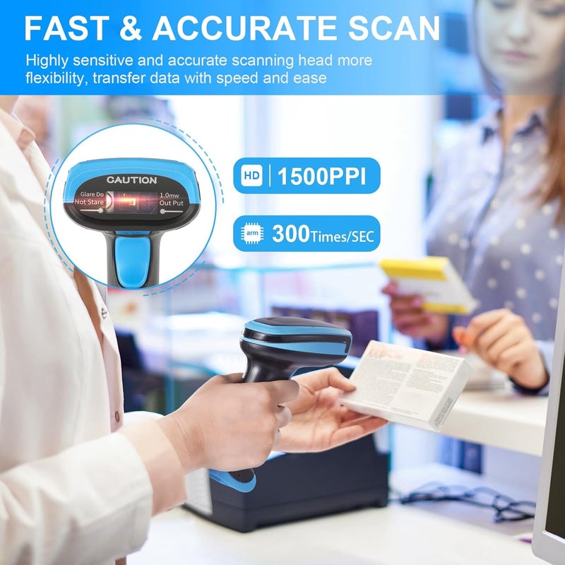 JRHC Barcode Scanner Wireless, 1D Laser Barcode Reader with Stand 2.4G Wireless & USB Wired Connection 2 in 1 Plug and Play Handheld Bar Code Scanners - Image 3