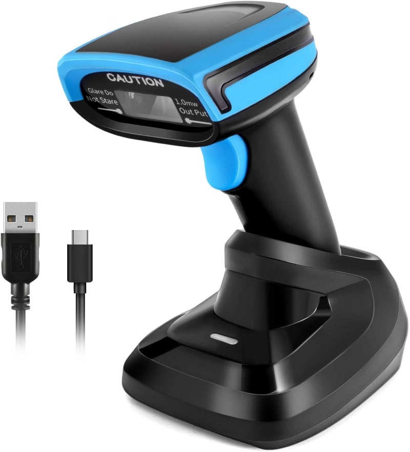 JRHC Barcode Scanner Wireless, 1D Laser Barcode Reader with Stand 2.4G Wireless & USB Wired Connection 2 in 1 Plug and Play Handheld Bar Code Scanners - Image 1