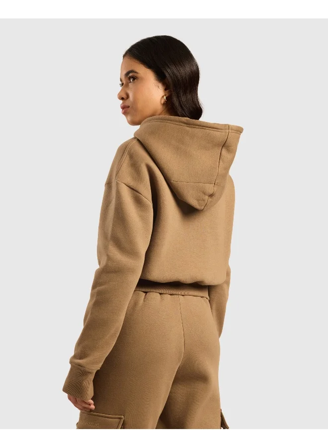 Musclemind  Women's Cloud Ease Oversized Drop Shoulder Cropped Fleece Hoodie with Thumbholes, Kangaroo Pocket, Long-Lasting Colour, Anti-Pill Shape Retention And Super Soft And Breathable Fabric, Along with Temperature Regulation Tech  | Best Price UAE