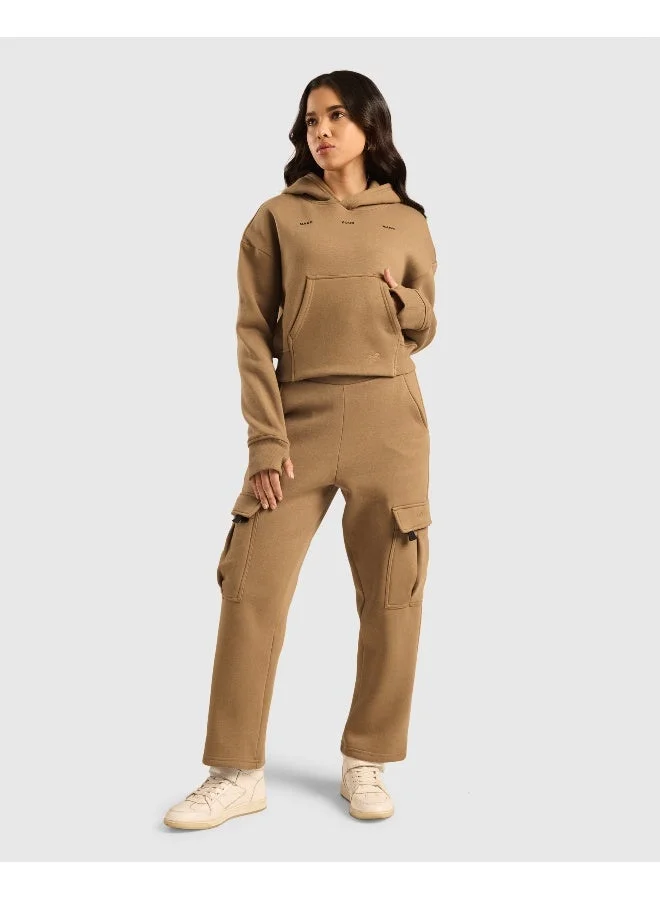 Musclemind brown Women's Cloud Ease Oversized Drop Shoulder Cropped Fleece Hoodie for Women | Best Price UAE