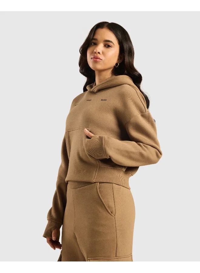 Musclemind brown Women's Cloud Ease Oversized Drop Shoulder Cropped Fleece Hoodie for Women | Best Price UAE